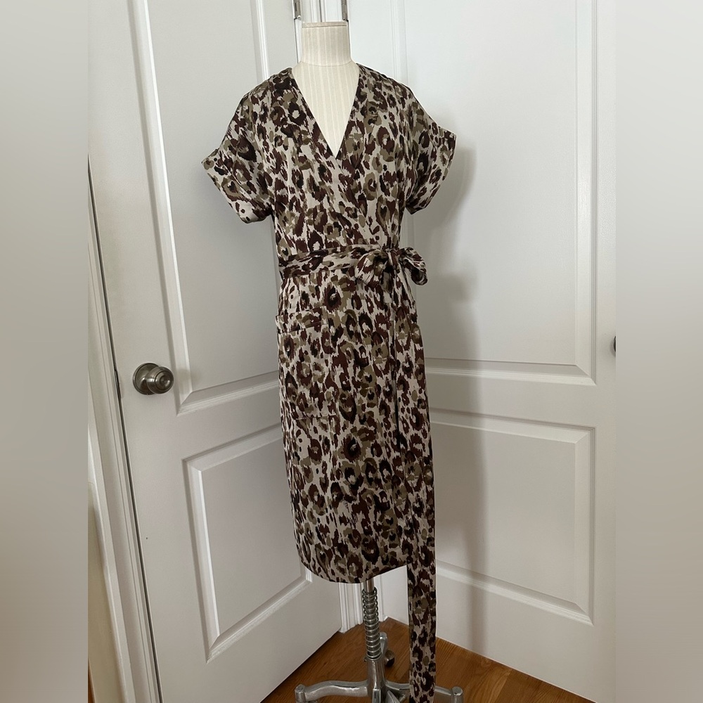 J. Crew Ocelot Tie Wrap Dress, Small